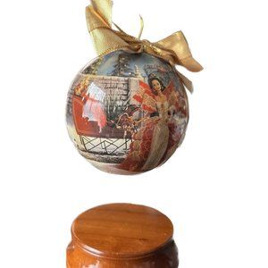 Holiday Barbie 4" Decoupage Ornament & Wooden Display Stand ORIGINAL BOX VTG '97